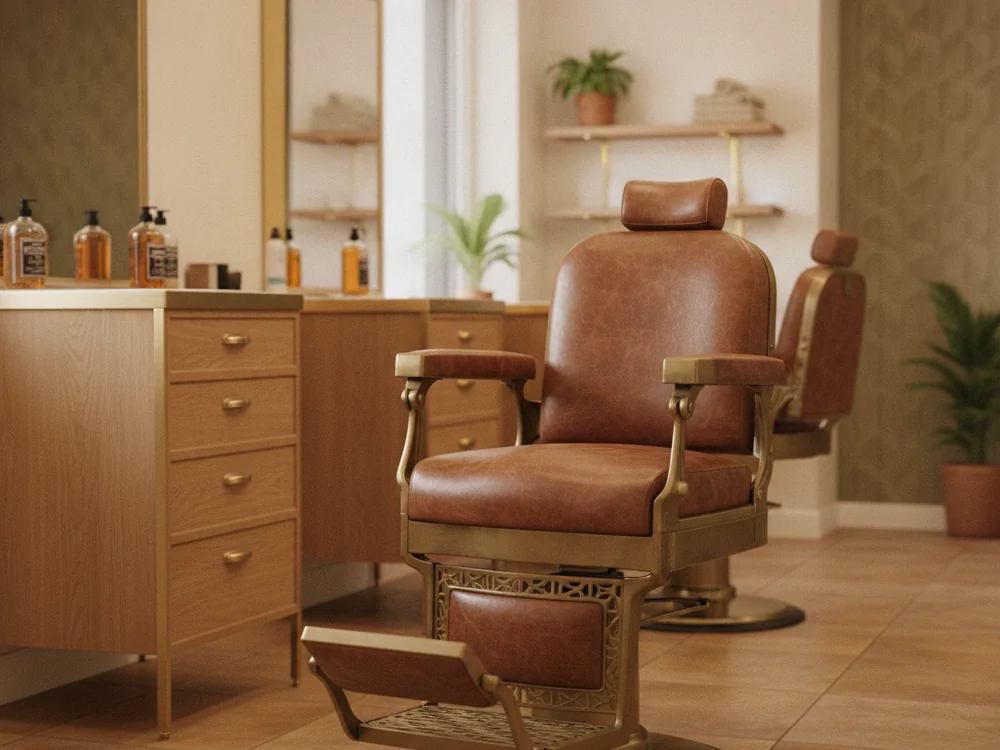 Interior de barbería moderna con sillón