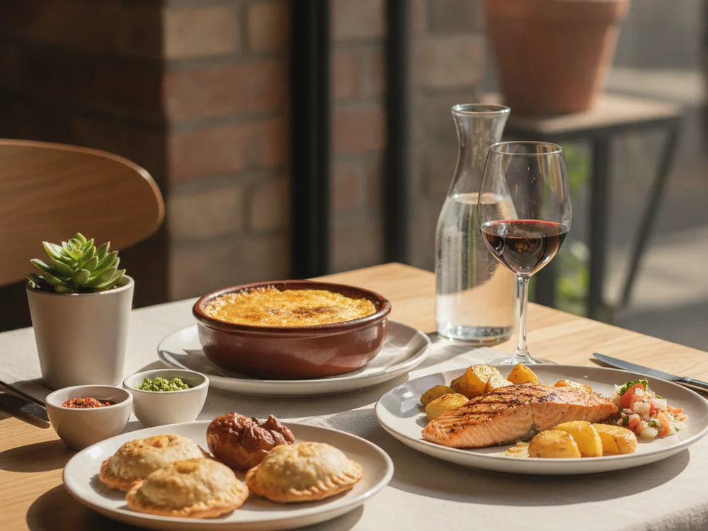 Mesa de restaurante chileno servida